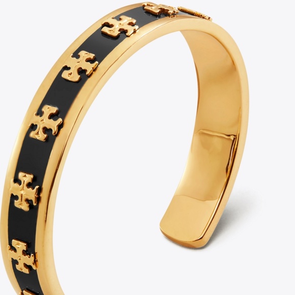 NEW Tory Burch Black Raised Logo Cuff Bracelet - Picture 2 of 8